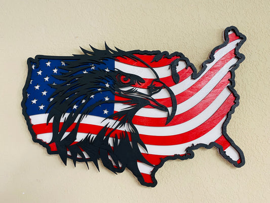 USA Silhoutte w/ American Flag and Eagle